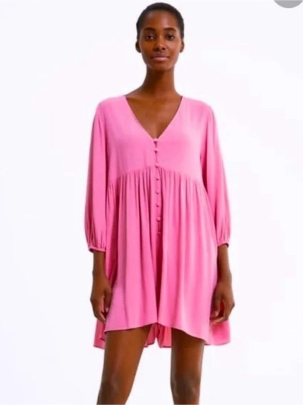 ZARA | Pink V-Neck Button Front Shorts Romper